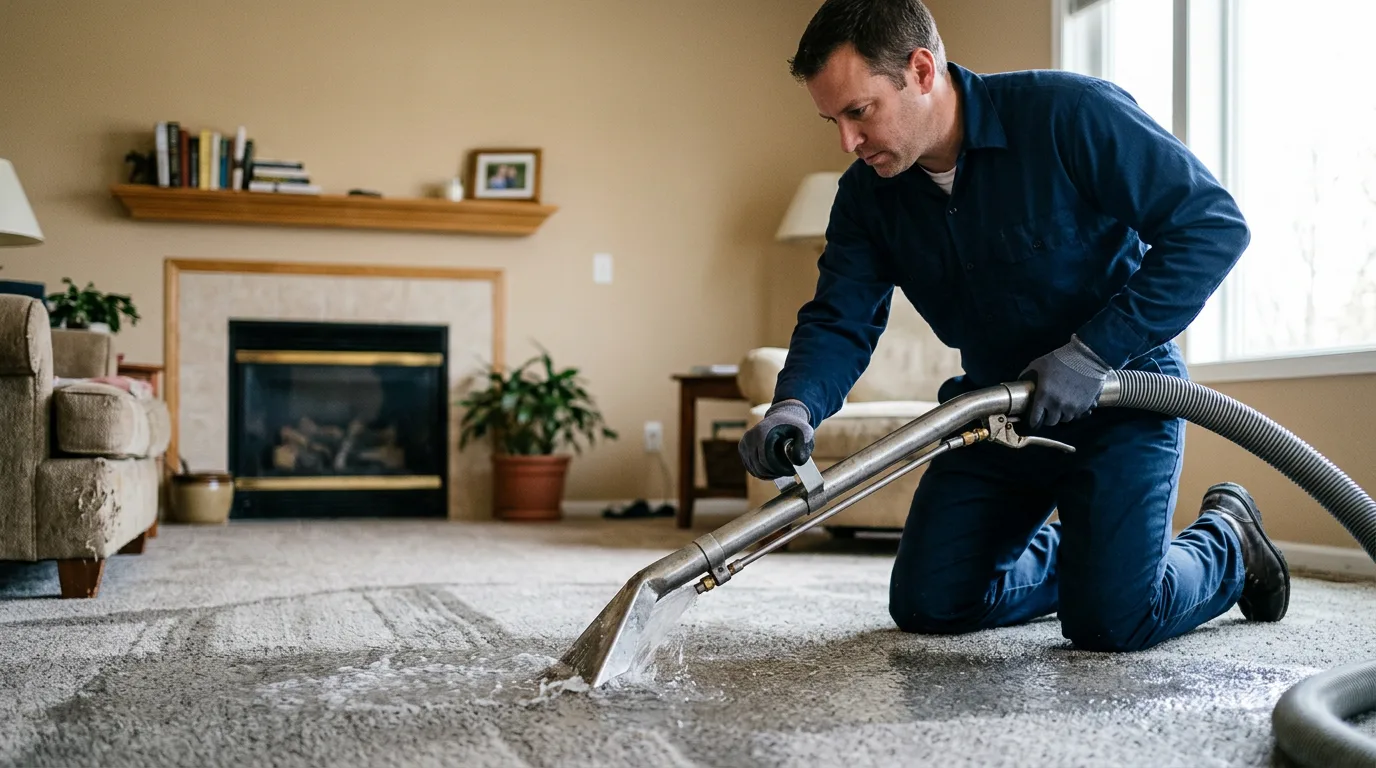Water damage restoration technician working near Newtown, IN